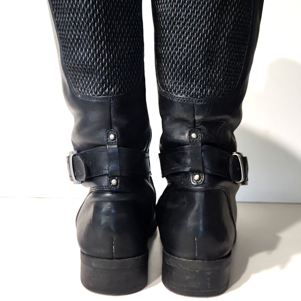Clarks Pita Dakota Black Leather Riding Moto Buckle Zip Tall Boots Size 9.5 - Picture 8 of 13
